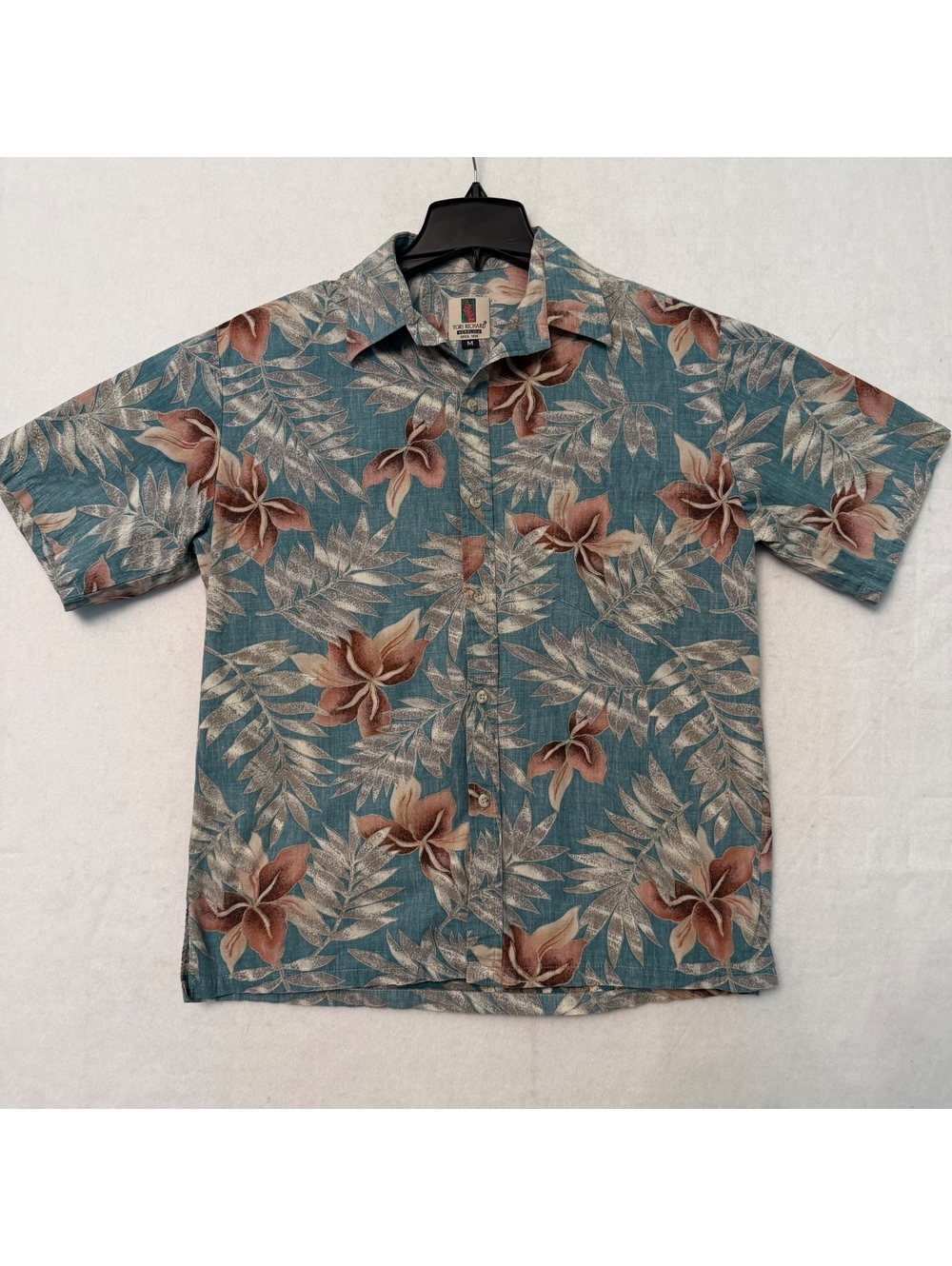 Vintage Tori Richard Honolulu Shirt Mens MEDIUM USA Made Cotton Teal Floral Palm